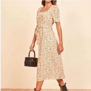 Reformation Cream Floral Midi Dress
